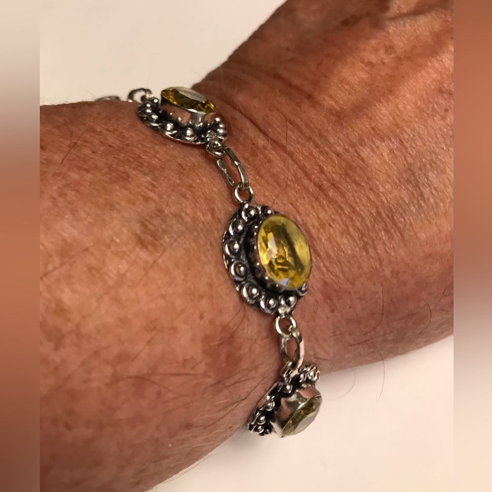 Citrine Stamped 925 Sterling Silver Bracelet